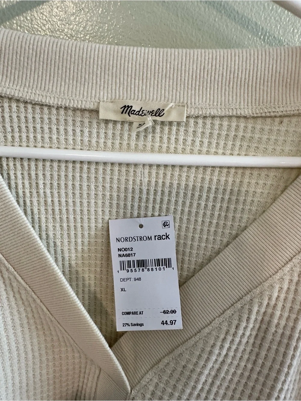 Madewell Cream Waffle-Knit V-Neck Pullover